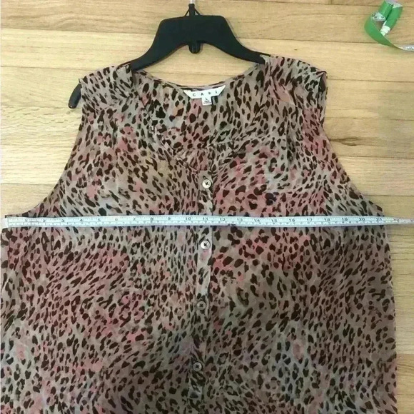 Women’s CAbi Sheer Sleeveless Mother of Pearl Button Up Animal Print Large - Picture 6 of 7